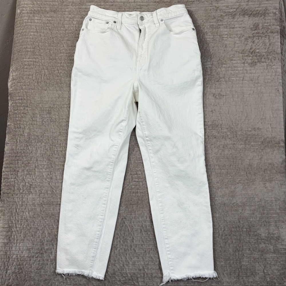 Madewell The Momjean White High Rise Tapered Raw Hem Denim Jeans DM1626 Size‎ 28